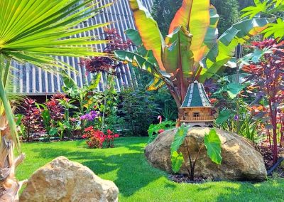 A trópusi kertek fontos elemei a sziklák.